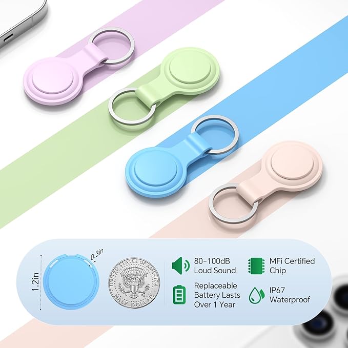 4 Pack Tags Tracker [Apple MFi Certified] Pair with Apple Find My(iOS Only) Smart Bluetooth Key Tracking Tags Item Finders Waterproof Worldwide Located Devices for Pet Wallet Backpack Dogs Luggage