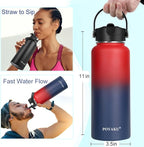 Water Bottle Insulated 32oz 40oz 64oz 128oz Straw Lid Spout Lid & 3 Lids, Leak Proof, Vacuum Insulated,Stainless Steel Water Bottle Wide Mouth for Sports, Gym or Office