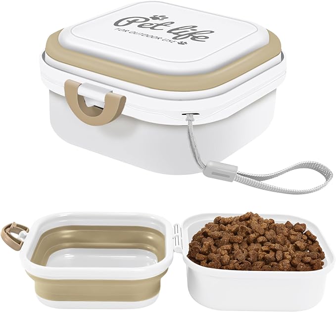 Collapsible Dog Water Bowl, Portable Dog Bowl for Traveling, 2-in-1 Pet Food and Water Feeder - Travel Dog Bowls with Lid for Walking, Traveling, Camping and Hiking