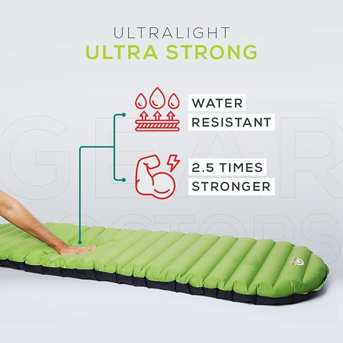 Gear Doctors ApolloAir 5.2R-Value [17oz] Ultralight Insulated Inflatable Camping Sleeping Pad–Backpacking Air Mattress–Camping Mattress Pad–Compact Foam Self-Inflating Outdoor Sleeping Mat Backpacking