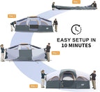 CAMPROS CP Tent 8 Person Camping Tents, Weather Resistant Family Tent, 5 Large Mesh Windows, Double Layer, Divided Curtain for Separated Room, Portable with Carry Bag