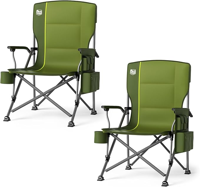 TIMBER RIDGE Oversized Folding Camping Chair High Back Heavy Duty for Adults Support up to 500lbs with Cup Holder, Side Pocket Cooler Bag 2 Pack