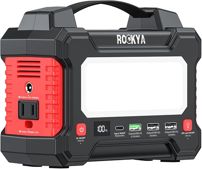 166.5Wh Portable Power Station 150W Laptop Charger,Lithium Battery Power Bank Solar Generator with AC outlet & Flashlight (SOS mode) for Home Emergency Outage,Office,Outdoor Camping,RV Travel.