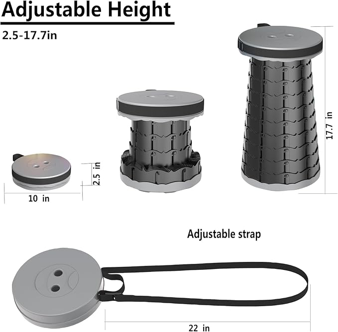 2025 Upgraded Portable Folding Stool, Collapsible Stools, 440lbs Max Weight, Lightweight But Sturdy, Telescoping Foldable Camping Stool for Outdoor Fishing Hiking Travel BBQ