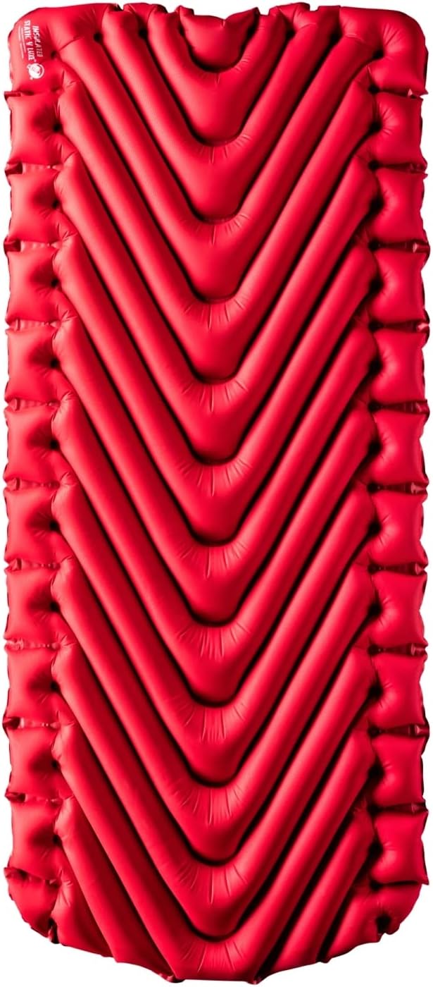 Klymit Insulated Static V Luxe Inflatable Sleeping Pad for Camping, Lightweight Hiking and Backpacking Air Bed For Cold Weather,Red