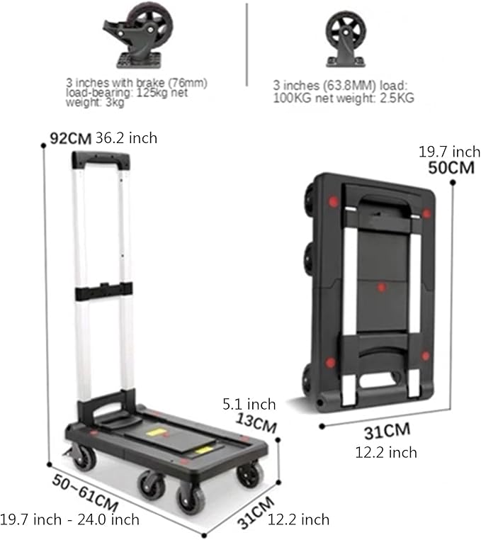 Foldable Push Hand Cart Folding Platform Truck Plastic Push Cart Heavy Duty Portable Trolley with Retractable Assis for Luggage Travel Moving Office Dolly Cart (Color : M
