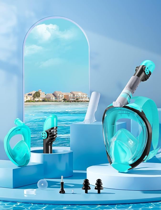 Zenoplige Full Face Snorkel Mask Adults,Dry-Top Snorkeling Gear with Camera Mount,Foldable 180-Degree Panoramic Scuba Mask for Snorkeling Diving Swimming Travel,Snorkel Mask Anti-Fog & Anti-Leak