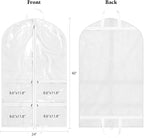 KEEGH Clear Garment Bags for Dance Costumes 40 inch Dance Garment Bags for Dancers Hanging Clothes for Closet Storage, with 4 Zipper Pockets for Dance Competitions, Ballet, Theatre, 6 Pack, White