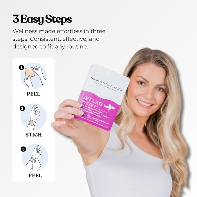 The Patch Collection® - Jet Lag Patch for Day & Night Time Zone Changes | Valerian Root, Passion Flower, Magnesium, Vitamin B1, B2, B3, Turmeric | 100% Natural & Vegan (Pack of 4)