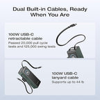 EF ECOFLOW Rapid Power Bank, 25,000mAh, 170W, 100W Built-in and Retractable Cables, Portable Charger with Triple 100W USB-C Port, Compatible with iPhone Series, Samsung, Laptop and More, Green