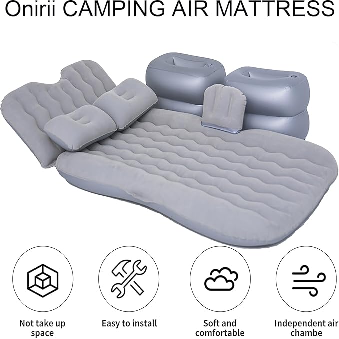Inflatable Car Air Mattress Back Seat Bed with Air Pump,Portable Thickened Car Travel Camping Sleeping Air Mattress Blow Up Bed for Car Universal SUV