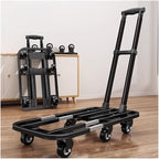 Flat Bed carts with Wheels Foldable Cargo Trolley Folding Transporter Household Flatbed Trolley Portable Luggage Express Trolley Small Trailer Trolley Heavy - Duty trolleyflatbed Truck(Black