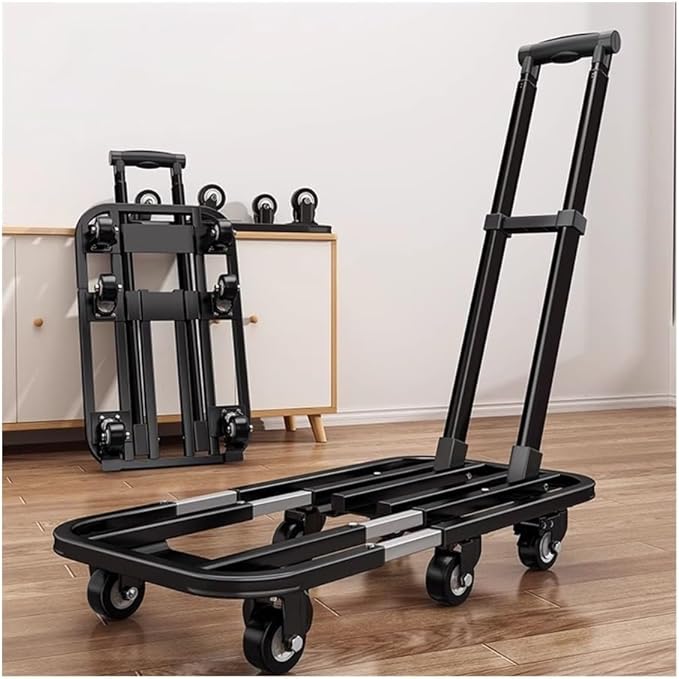 Flat Bed carts with Wheels Foldable Cargo Trolley Folding Transporter Household Flatbed Trolley Portable Luggage Express Trolley Small Trailer Trolley Heavy - Duty trolleyflatbed Truck(Gray,