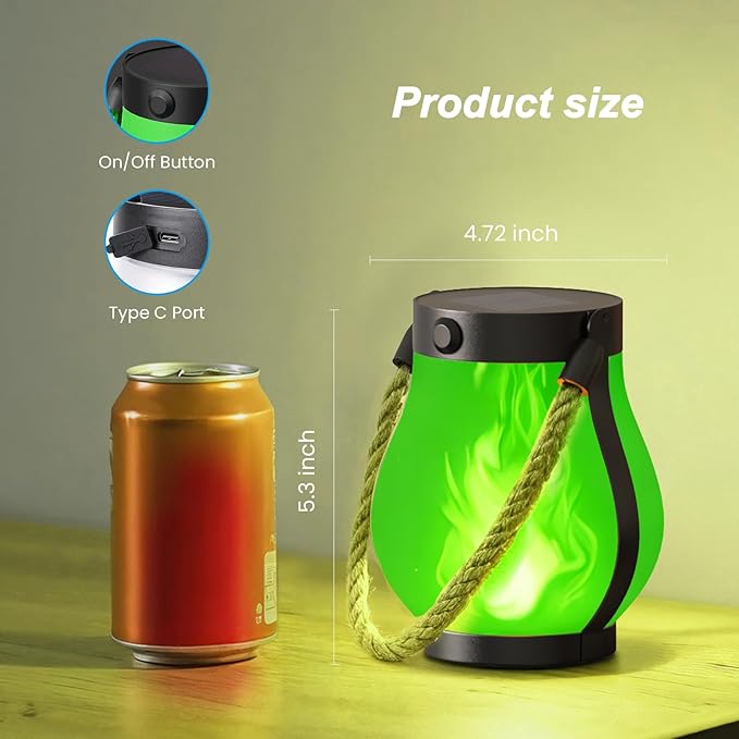Hompavo Gen2 Solar Lanterns Outdoor Waterproof with Realistic Flickering Flame, Dual Charging (USB/Solar) & 2 Modes - Decorative Hanging/Table Lights for Patio Garden Porch Halloween Decor, 2/Green