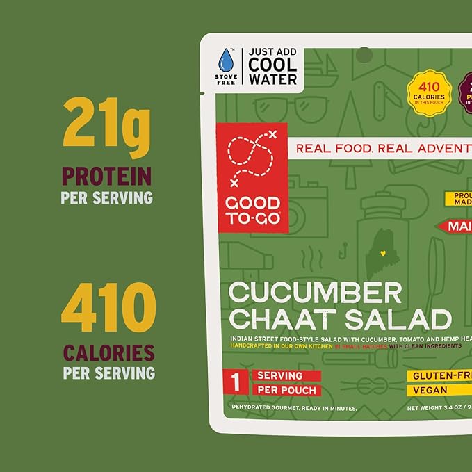GOOD TO-GO Cucumber Chaat Salad Stove-Free™ (Single Serving) | No Stove Required! Camping & Backpacking Food | Just Add Water Backpacking Meals | Good To-Go Dehydrated Meals Taste Better Than Freeze Dried Food