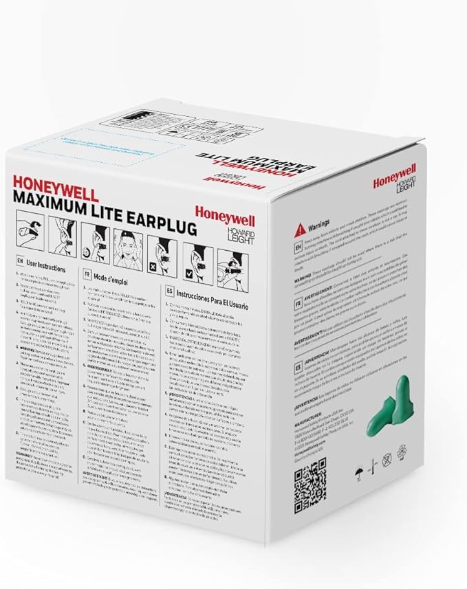 Howard Leight by Honeywell Maximum Lite Low Pressure Disposable Foam Earplugs, 200-Pairs (LPF-1), Green