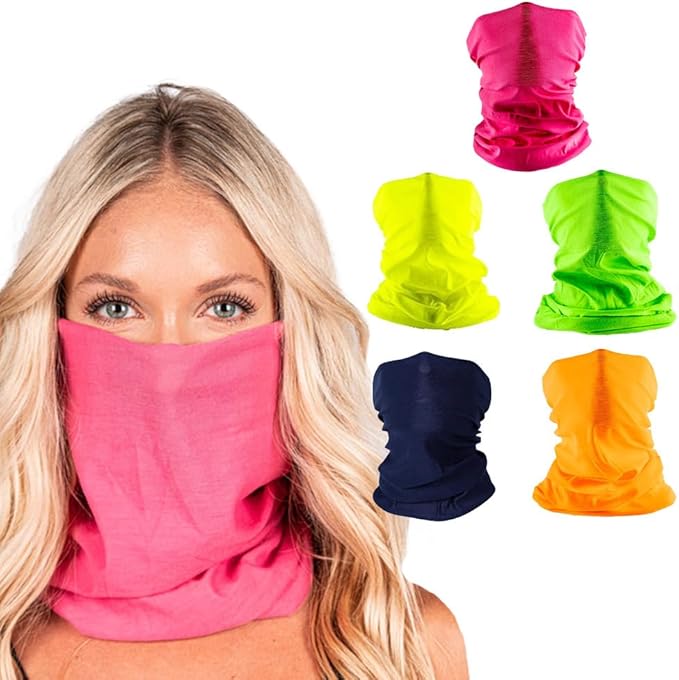 S A Company 5-Pack UV Face Shield | UV 30+ Multipurpose Neck Gaiter Balaclava for Adults