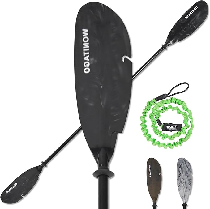 Angler Kayak Paddles Aluminum Paddle with Plastic Blades and Paddle Leash, Floating Adjustable Fishing Kayak Oars, 3 Piece, 230-250cm/90-98 inch