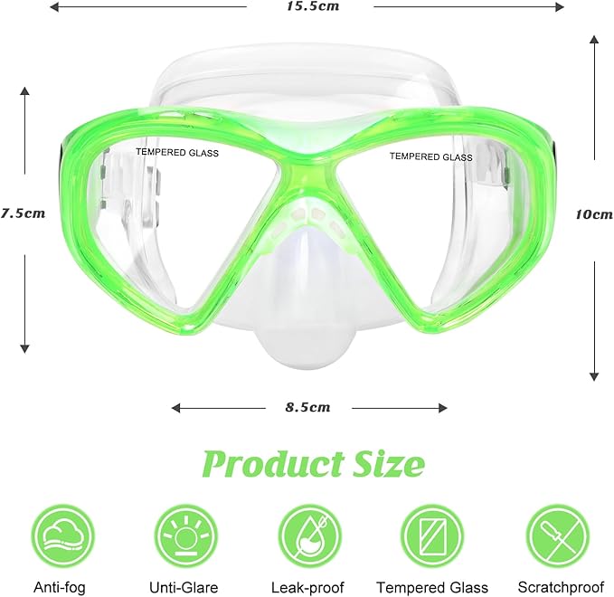 Kids Swim Goggles Snorkel Diving Mask for Boys Girls Ages 5-15, Two-Color Anti-Fog Swimming Goggles with Nose Cover