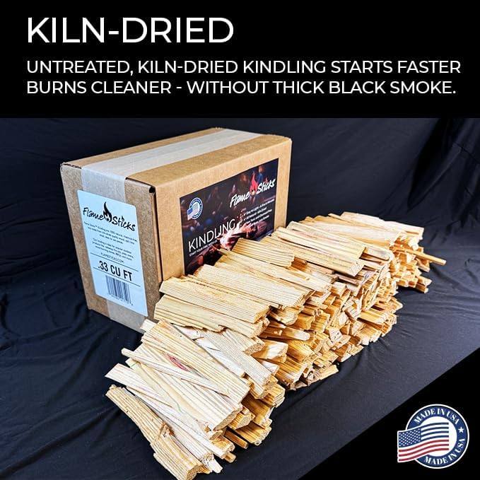 Flame Sticks Natural Wood Kindling 7–8 lbs of 5-6" Long Kiln-Dried Fire Starter Sticks, 100% Chemical-Free – Easy Lighting for Campfires, Fire Pits, Grills, Pizza Ovens & Wood Stoves