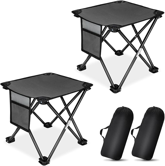 KABOER 2 Pack Folding Camping Stool Portable Outdoor Camping Chair for Fishing BBQ Hiking Gardening and Beach,Travel with Carry Bag(Grey)