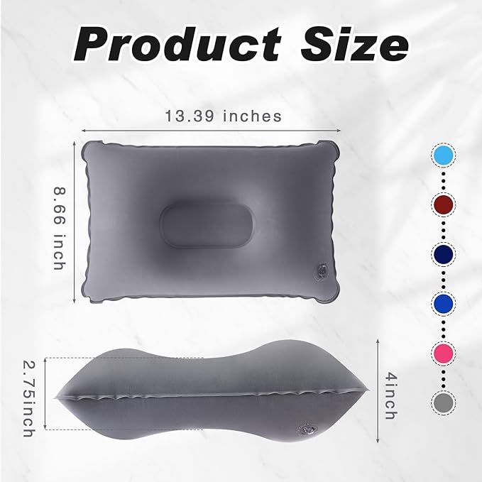 Geelin 12 Pack Inflatable Travel Pillow Squared Flocked Fabric Air Pillow Ultralight, Compact and Comfortable for Traveling, Camping, Hiking, Napping, Desk Rest, Neck Lumbar Support(13.39" × 8.66")