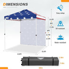 EAGLE PEAK Pop Up Canopy Tent with 1 Sidewall, Easy Setup Event Tent, Outdoor Sun Shade, Wheeled Carry Bag, Stakes and Guy Ropes, Instant Canopy 6.6x6.6, American Flag