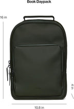 RAINS Book Daypack - Green Laptop Backpack for Men and Women, Waterproof Black Minimalist Commuter Bag with 15” Laptop Room, Front Zip Pocket - 2 Year Warranty