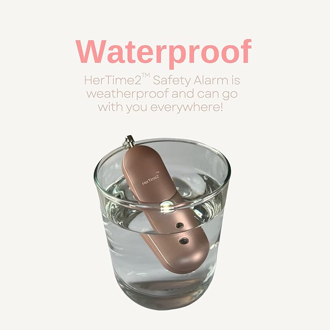 HerTime2 Personal Safety Alarm for Women - Loud Self Defense Siren, Waterproof Keychain with Strobe Light - Battery Powered, Rose Gold