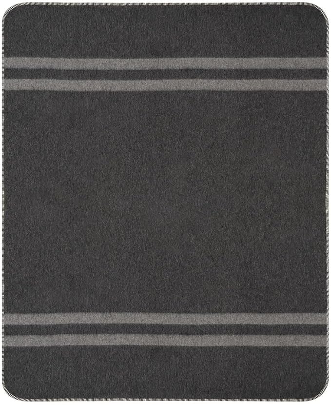 Thick Alpaca Wool Blanket Heavyweight for Camping or Indoors | Soft Peruvian Alpaca Wool Blankets (Dark Gray - Soft Gray Stripes, Travel Size)