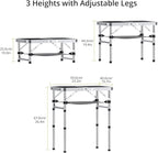 2ft Camping Table Foldable, 3 Adjustable Heights 26.3" Aluminum Small Folding Table with Storage Net, Lightweight, Portable Handle for Travel Outdoor Beach Picnic, 23.2" x 16", Black
