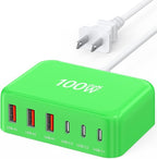USB C Fast Charger, 100W GaN 6 Port Type C Charging Station Hub Block Cube, USB C Wall Charger Power Strip Adapter Plug for iPad iPhone 16 15 14 13 12 Pro Max Pixel Note Galaxy, 5ft Cord