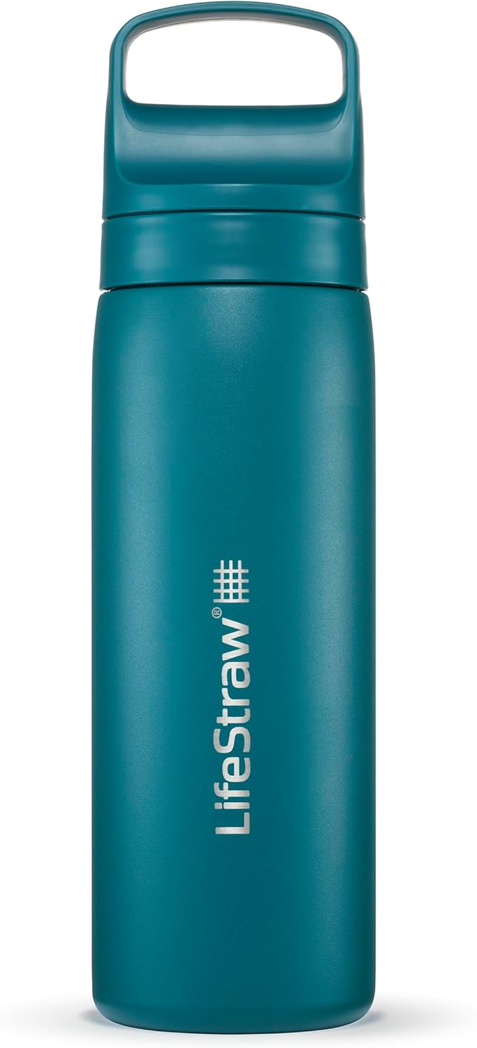 LifeStraw Go Series – Insulated Stainless Steel Water Filter Bottle for Travel and Everyday Use, Removes Bacteria, Parasites and Microplastics, Improves Taste, 18oz Laguna Teal