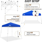 EAGLE PEAK 8x8 Slant Leg Pop-up Canopy Tent Easy One Person Setup Instant Outdoor Beach Canopy Folding Portable Sports Shelter 8x8 Base 6x6 Top (Blue)