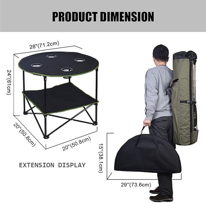 LEADALLWAY Camping Tables That Fold Up Lightweight Portable Outdoor Table with 4 Cup Holders and Carrying Bags for Outdoor Picnic,Barbecue,Travel,Fishing(Black+Army Green)