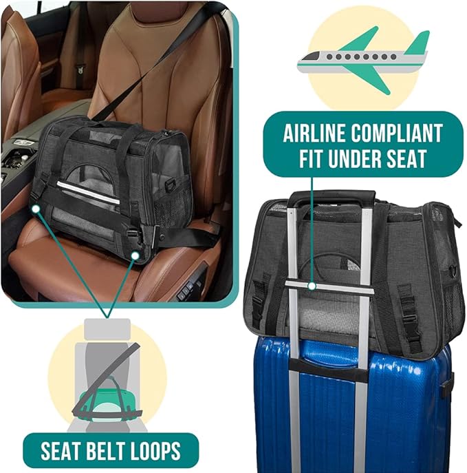 PetAmi Airline Approved Pet Carrier for Cats & Small Dogs, Soft Sided TSA Travel Carrier Bag with Sherpa Bed, Breathable Mesh Ventilation, Collapsible Bowl, Up to 18 lbs, Large Heather Dark Gray