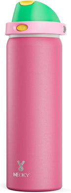 32 oz Insulated Water Bottle for Women: Meoky Stainless Steel Water Bottle with 2-in-1 Straw and Spout Lid - Leak Proof, Cold for 24 Hours, Protective Silicone Base, BPA-Free for Sports Gym, Ruby