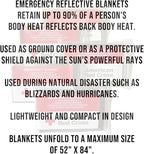 Officially Licensed Product Emergency Reflective Blankets, 5 Pack, Body Warmer Survival Blanket, 52” W x 84” L