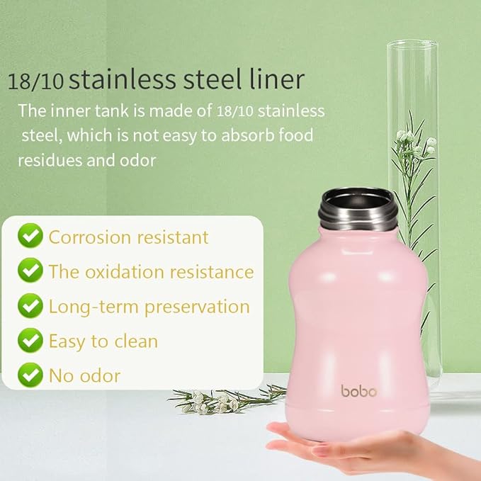 YOHKOH Mini Vacuum Insulated Water Bottle With Bamboo Lid - Stainless Steel Thermos Water Bottle for Women Girls Kids, Metal Sports Hot and Cold Water Bottle Leak-Proof BPA-Free (6.4oz,Pink)