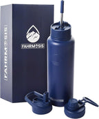 40 Oz Water Bottle with Straw Stainless Steel Sports Water Bottle with 3 Lids (Straw, Chug and Flip Lid) Insulated Leak Proof Metal Jug for Men & Women - Navy Blue