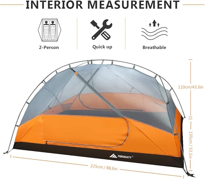 Forceatt Tent for 2 and 3 Person is Waterproof and Windproof, Camping Tent for 3 to 4 Seasons,Lightweight Aluminum Pole Backpacking Tent Can be Set Up Quickly,Great for Hiking