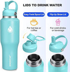 SENDESTAR 40oz Stainless Steel Water Bottle(Cold for 48 Hrs, Hot for 24 Hrs),Double Wall Vacuum Insulated Bottle with Straw Lid, Spout Lid and Flex Cap, Fit in Any Car Cup Holder