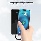 Portable Charger with Built in Cables,High Speed Power Bank 10000mAh Travel Battery Pack 5 Outputs 3 Inputs Portable Phone Charger Backup Battery for iPhone, Samsung, iPad,Tablets (Black)