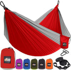 GORILLA GRIP Durable Portable Camping Hammock, Holds 400lbs with Heavy Duty Tree Straps, Comfortable Travel Swing, Camp Hammocks, Easy to Use and Install, Outdoor Essentials, Red, 10x6.5 FT