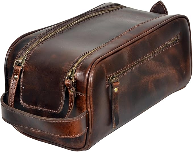 Premium Leather Toiletry bag With Waterproof Lining,Grooming Travel Mens Toiletry Bag,Mens Leather Shaving Bag, Handcrafted Vintage shaving- Kit (Combo of 4 Items)