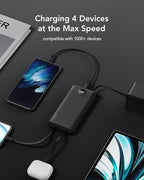 VRURC Portable Charger, 22.5W Power Bank 10000mAh, USB-C Cable in & Out Fast Charging Battery Pack, Compact Travel Essential 4 Outputs 3 Inputs for iPhone 16 15 14 13,Samsung, Android etc-Black