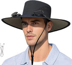 Solar Fan Hat with Removable Dual Fans – Wide Brim Cooling Cap with USB & Solar Charging, 3-Speed Adjustable, Black, One Size for Men & Women