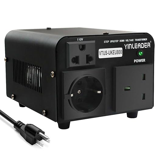 Yinleader Voltage Converter 800W Step Up/Down Transformer 110/120V to 220/230/240V for use European, UK and More Overseas appliances in The US/CA/MX [110V US Power Cord Included Only, No 220V Cord]