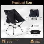 MOON LENCE Portable Camping Chair Plus, Upgraded Comfort & Size, Compact and Lightweight Still, Folding Chair for Backpacking & Hiking, 330Lbs Capacity (Black 2 Pack)
