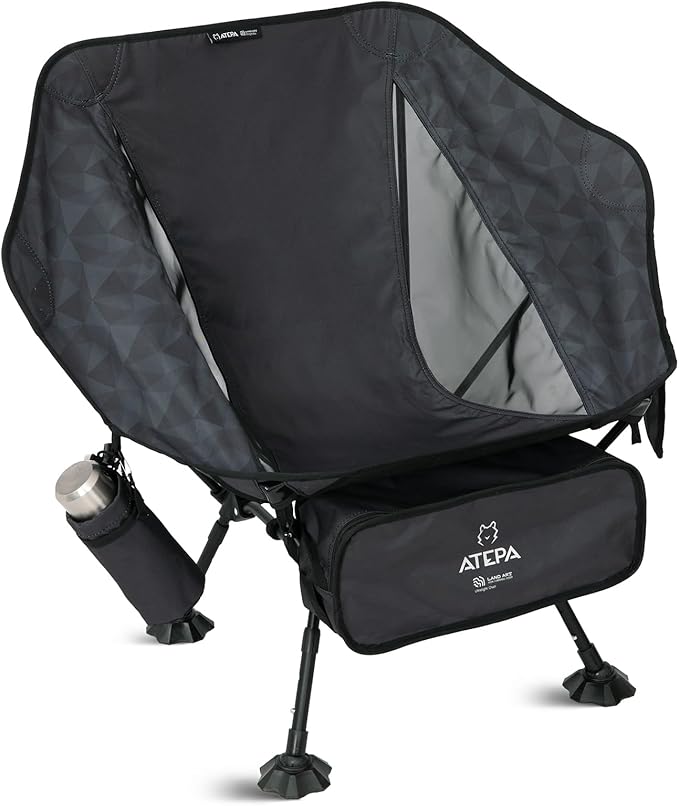 ATEPA UFO3.0 Backpacking Camping Chair, Ultralight Extra Wide Comfortable Folding Chairs 330lbs Heavy Duty Portable Hexagon Ergonomic Height Adjustable Seat with Anti-Sinking Feet for Hiking, Black